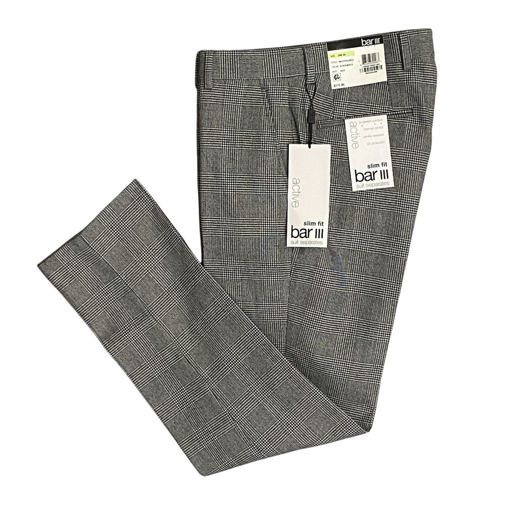 Bar III Suit Pants Men's 30x30 Suit Pants Slim Fit Stretch Black/White Plaid NEW